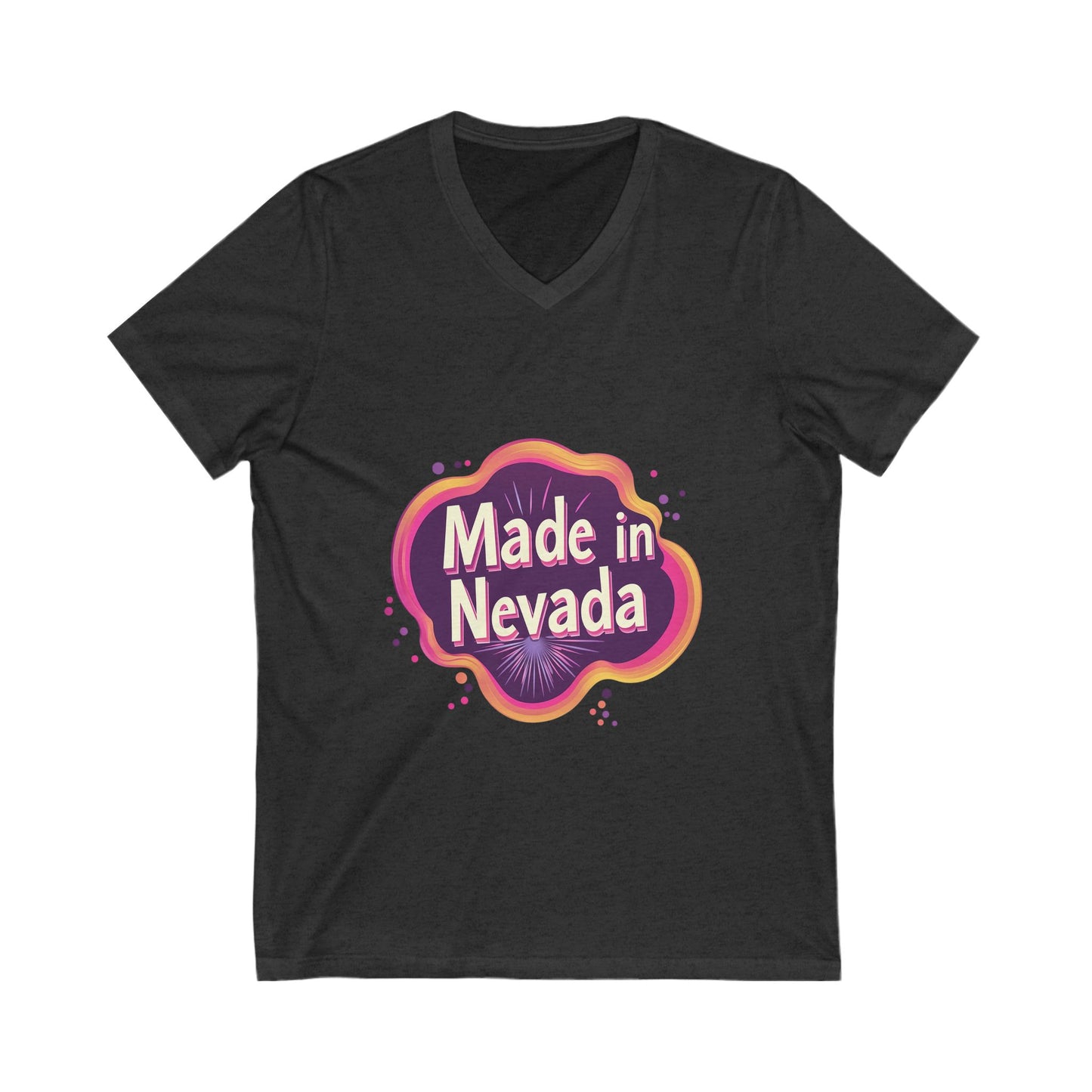 Made in Nevada V-Neck T-Shirt | Retro State Pride Design | Vintage Neon Unisex Tee