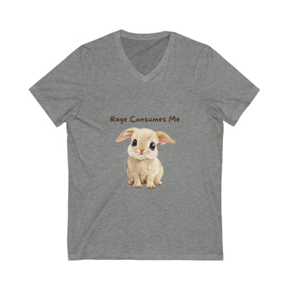 Rage Consumes Me Bunny V-Neck T-Shirt | Cute Ironic Animal Unisex Tee