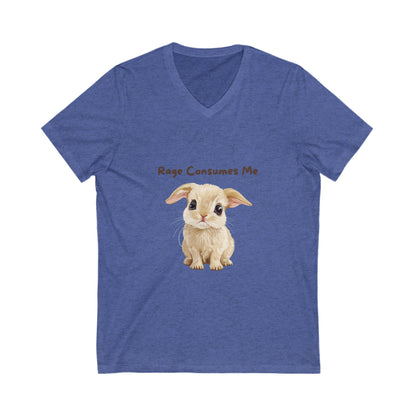 Rage Consumes Me Bunny V-Neck T-Shirt | Cute Ironic Animal Unisex Tee