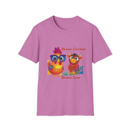 Cute Brown Chicken & Cow Friends T-Shirt | Kawaii Farm Animals Kids Educational Tee