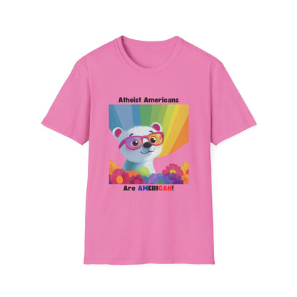 Cute Atheist Pride Bear Rainbow T-Shirt | Kawaii Activism Unisex Tee