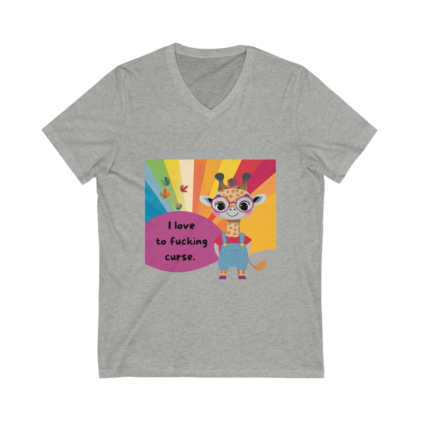 Kawaii Giraffe Rainbow V-Neck T-Shirt | Cute Bold Statement Unisex Tee | Sassy Animal Pride