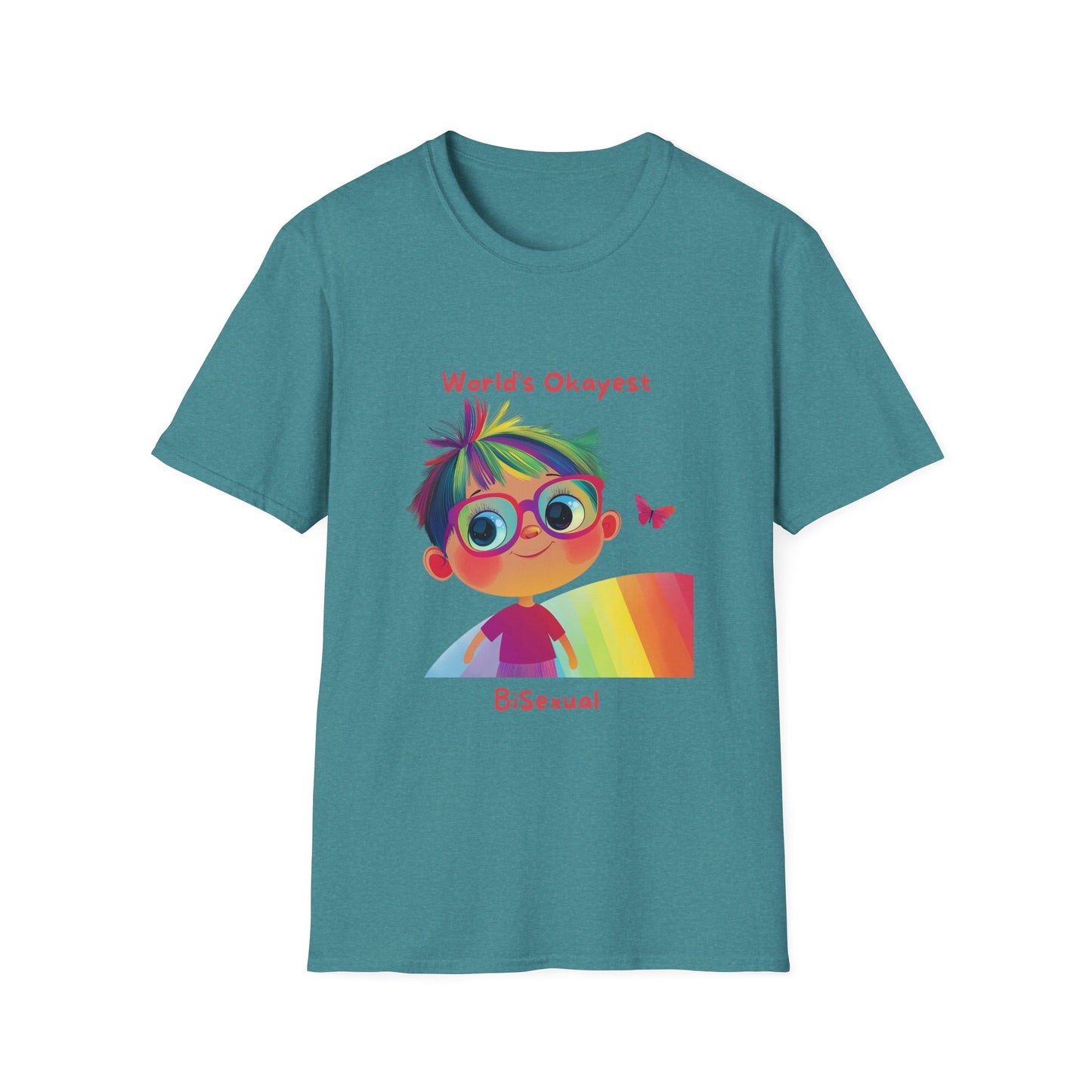 World's Okayest Bisexual T-Shirt | Cute Pride Rainbow Character | Kawaii LGBTQ+ Tee
