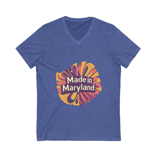 Made in Maryland V-Neck T-Shirt | Retro Sunburst State Pride Design | Unisex Bella+Canvas Tee