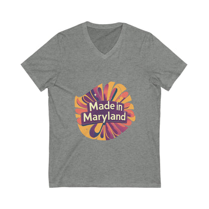 Made in Maryland V-Neck T-Shirt | Retro Sunburst State Pride Design | Unisex Bella+Canvas Tee