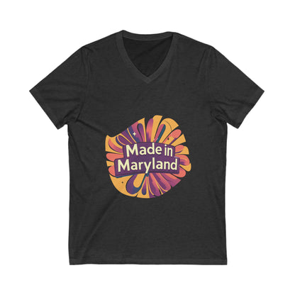 Made in Maryland V-Neck T-Shirt | Retro Sunburst State Pride Design | Unisex Bella+Canvas Tee