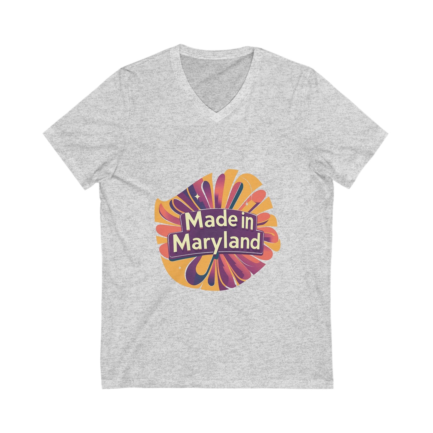 Made in Maryland V-Neck T-Shirt | Retro Sunburst State Pride Design | Unisex Bella+Canvas Tee