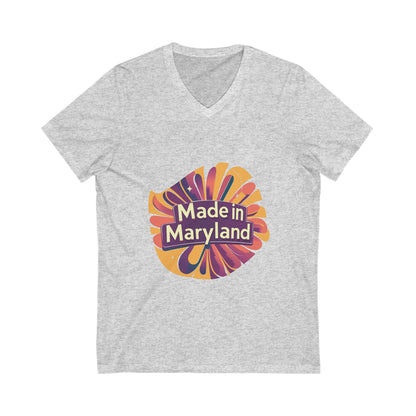 Made in Maryland V-Neck T-Shirt | Retro Sunburst State Pride Design | Unisex Bella+Canvas Tee