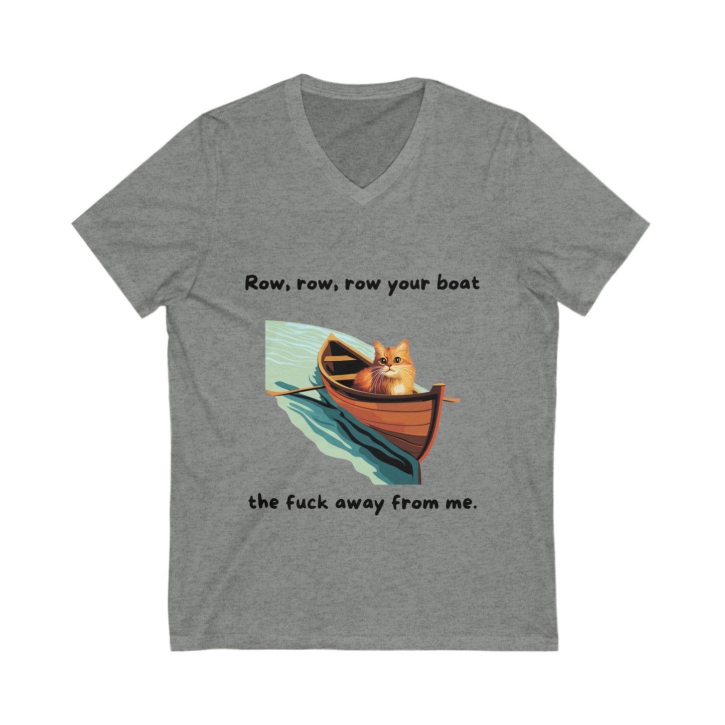 Sarcastic Cat V-Neck T-Shirt | Funny Rowing Boat Cat Design | Unisex Pet Lover Tee