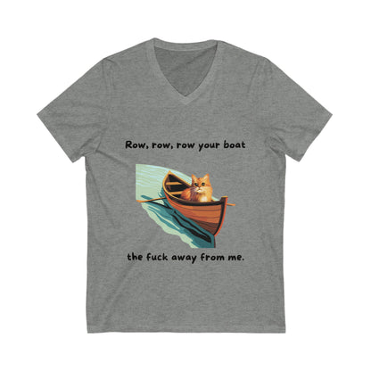 Sarcastic Cat V-Neck T-Shirt | Funny Rowing Boat Cat Design | Unisex Pet Lover Tee