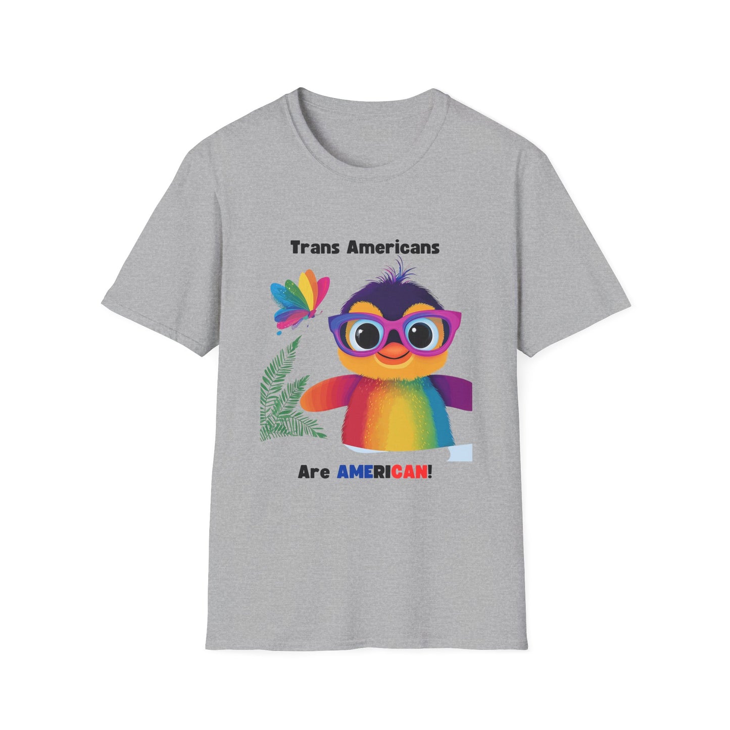 Cute Trans Pride Rainbow Bird T-Shirt | LGBTQ+ Kawaii Unisex Tee