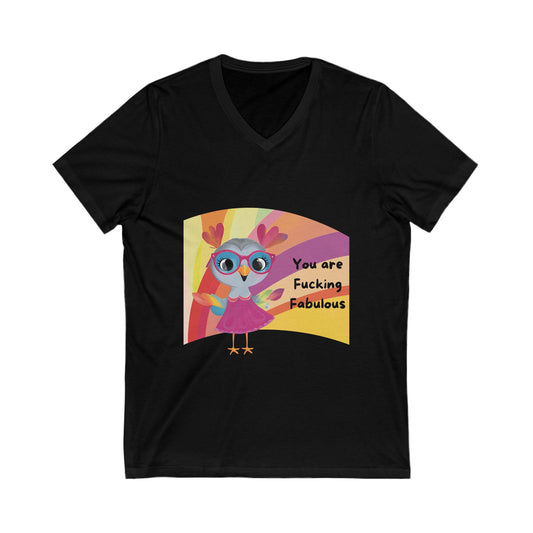 Fabulous Rainbow Owl V-Neck T-Shirt | Cute Empowerment Unisex Tee