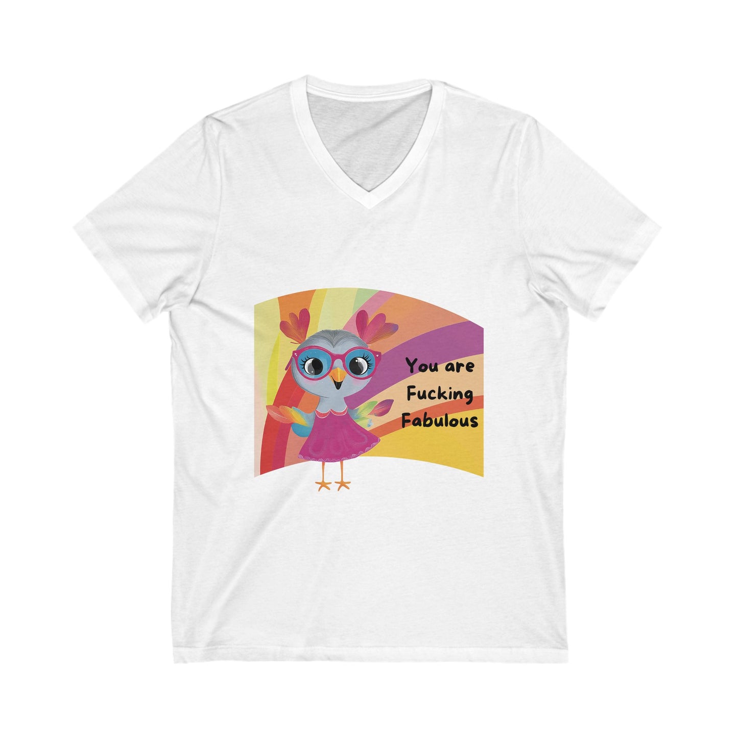 Fabulous Rainbow Owl V-Neck T-Shirt | Cute Empowerment Unisex Tee