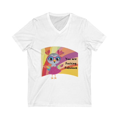 Fabulous Rainbow Owl V-Neck T-Shirt | Cute Empowerment Unisex Tee