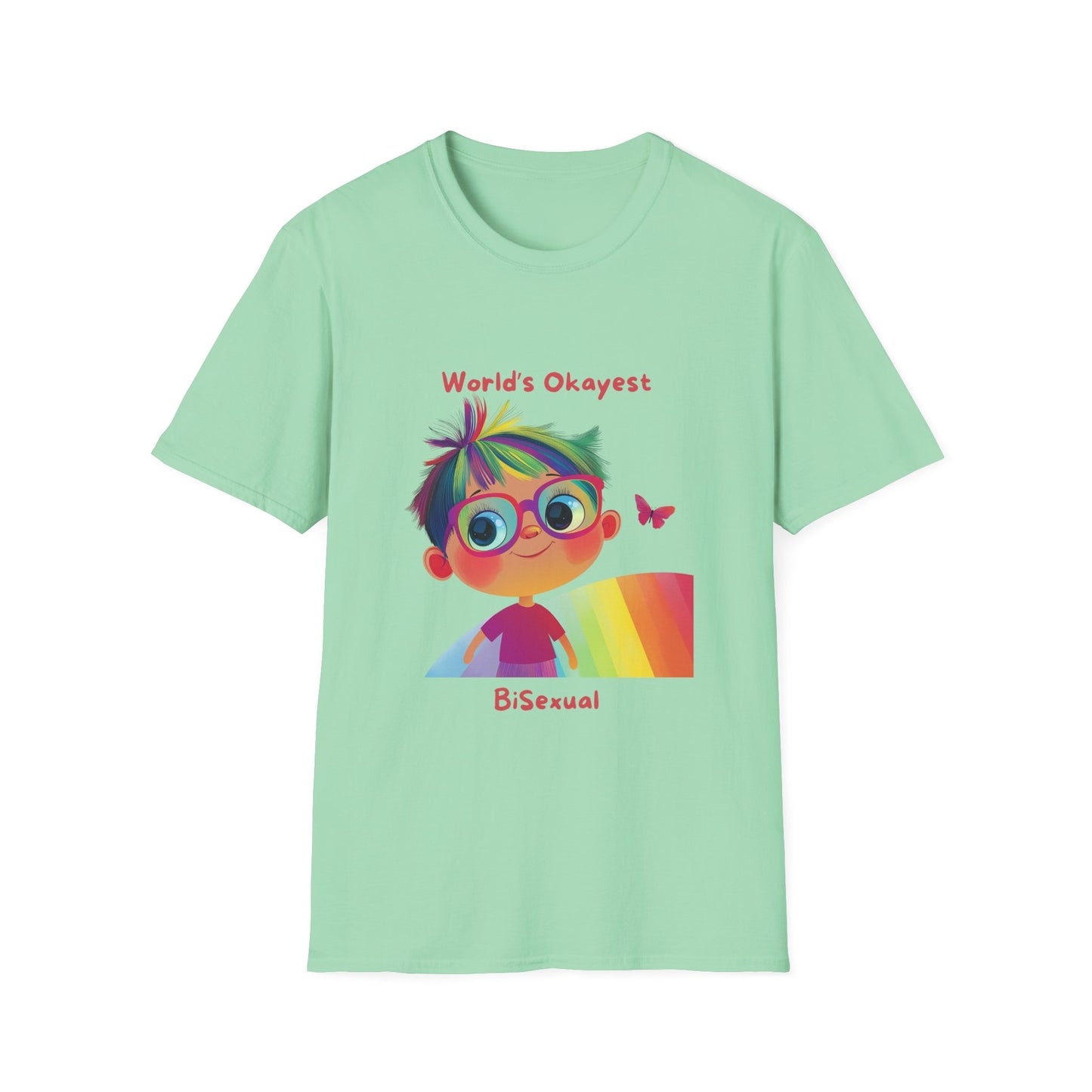 World's Okayest Bisexual T-Shirt | Cute Pride Rainbow Character | Kawaii LGBTQ+ Tee