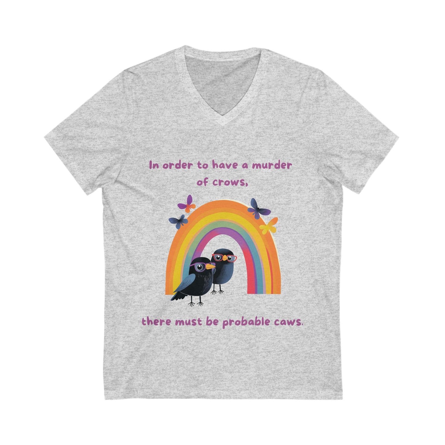 Murder of Crows Rainbow T-Shirt | Cute Literary Pun V-Neck | Teacher Gift