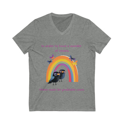 Murder of Crows Rainbow T-Shirt | Cute Literary Pun V-Neck | Teacher Gift