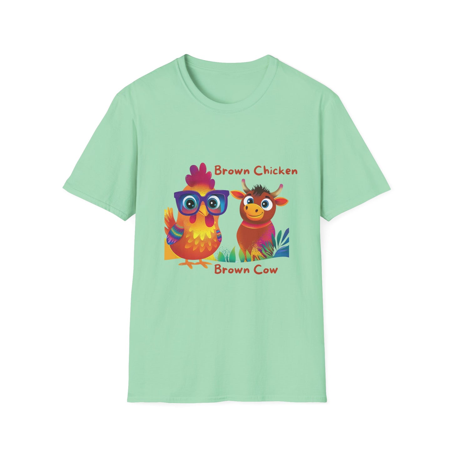 Cute Brown Chicken & Cow Friends T-Shirt | Kawaii Farm Animals Kids Educational Tee