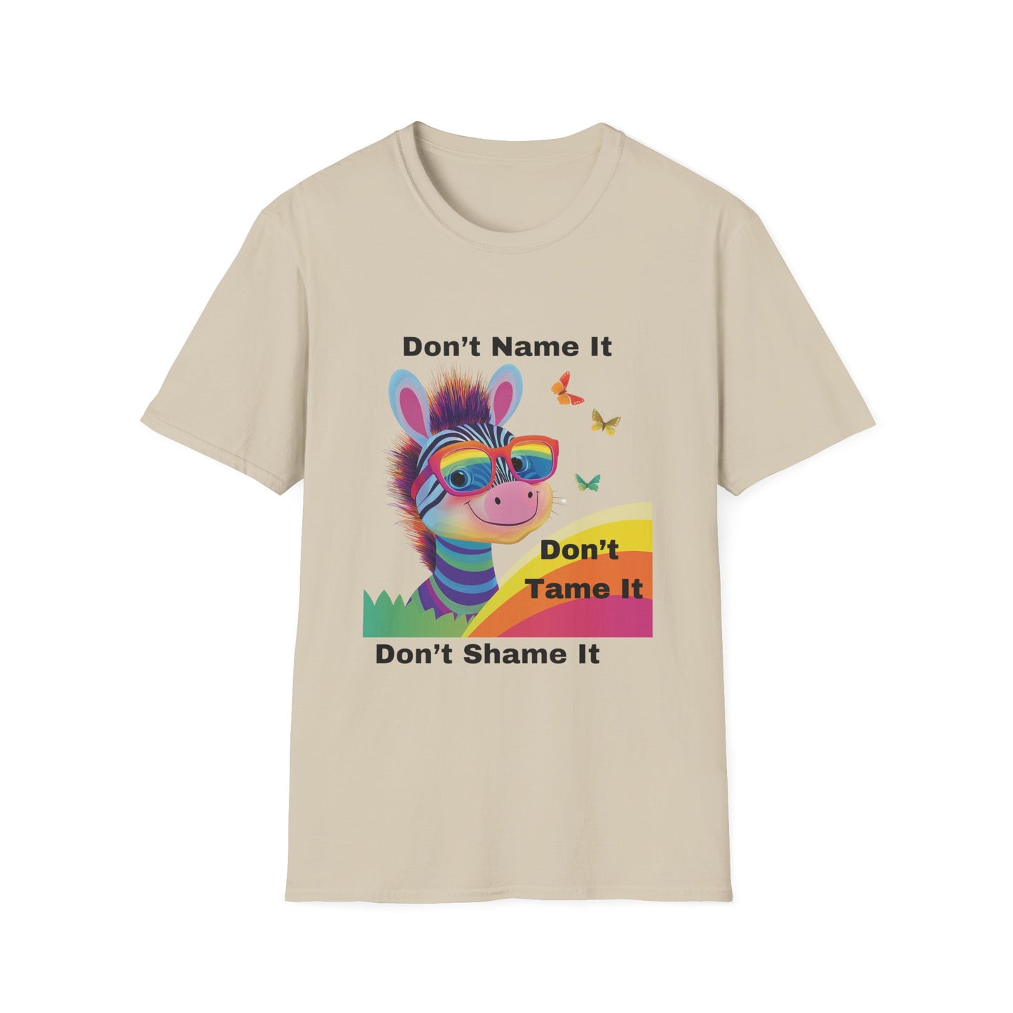 Rainbow Zebra Neurodiversity T-Shirt | Don't Shame It Pride Tee