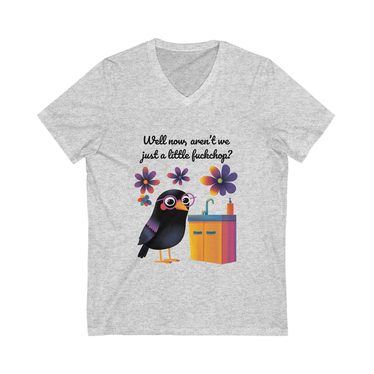Sassy Black Bird V-Neck T-Shirt | Cute Kawaii Raven Tee | Funny Animal Quote Shirt