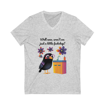 Sassy Black Bird V-Neck T-Shirt | Cute Kawaii Raven Tee | Funny Animal Quote Shirt