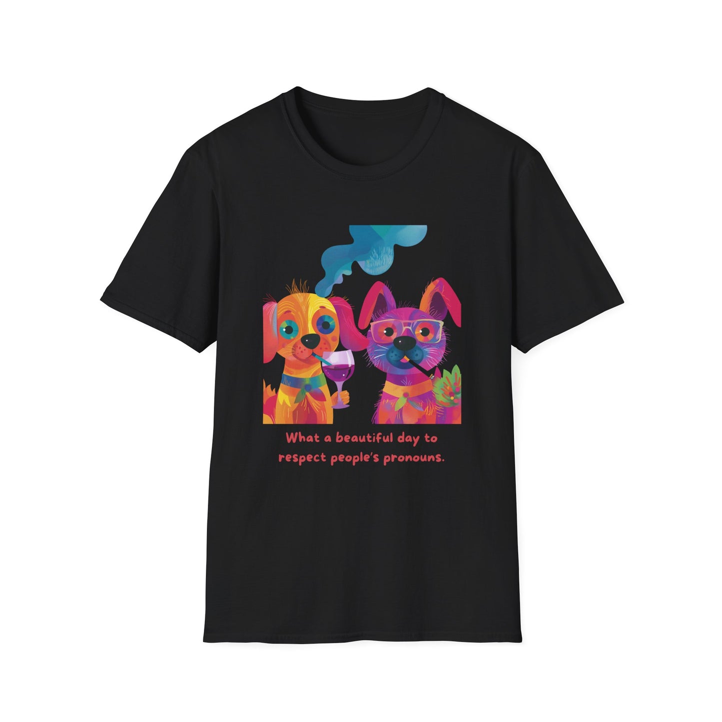 Colorful Pronoun Respect Dogs T-Shirt | LGBTQ+ Pride Unisex Tee
