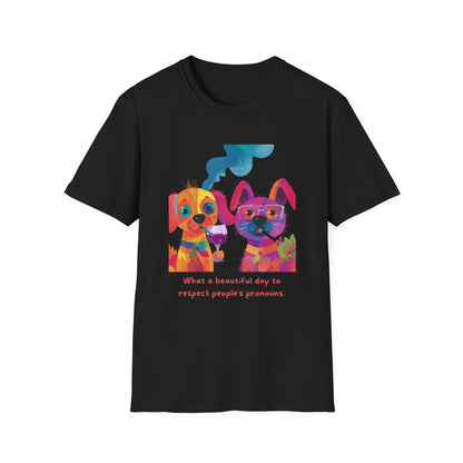 Colorful Pronoun Respect Dogs T-Shirt | LGBTQ+ Pride Unisex Tee