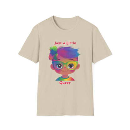 Just a Little Queer Rainbow Pride T-Shirt | Cute Character Unisex Tee