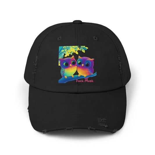 RainbowOwl Lovers Distressed Dad Hat | Colorful Feline Pride Cap