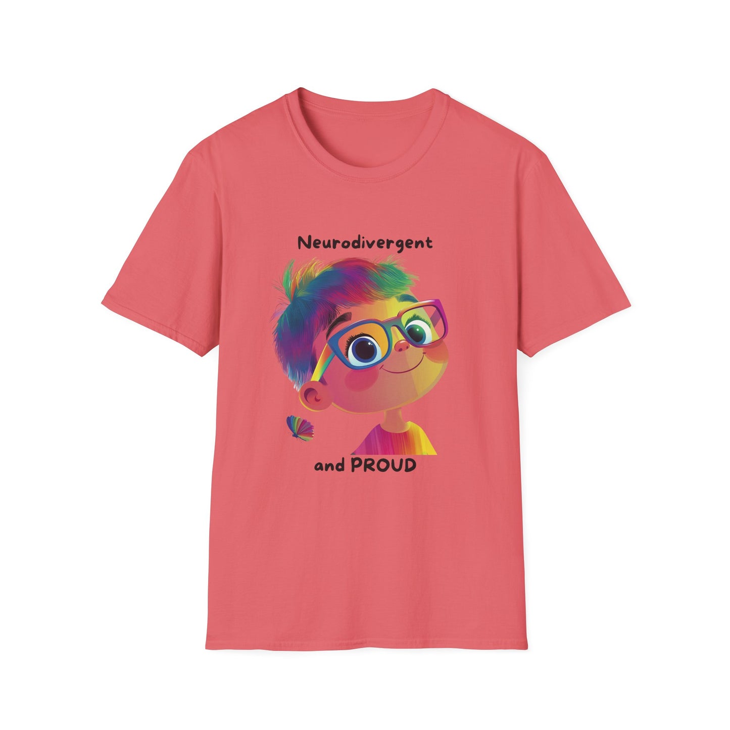 Neurodivergent and Proud Rainbow Character T-Shirt | Cute Neurodiversity Pride Tee