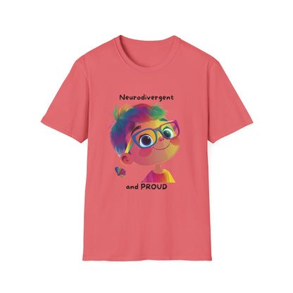 Neurodivergent and Proud Rainbow Character T-Shirt | Cute Neurodiversity Pride Tee