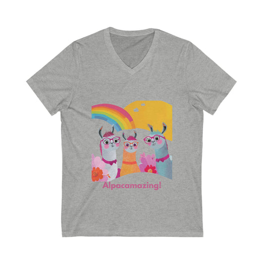 Alpacamazing Rainbow V-Neck T-Shirt | Cute Kawaii Alpaca Squad Unisex Tee