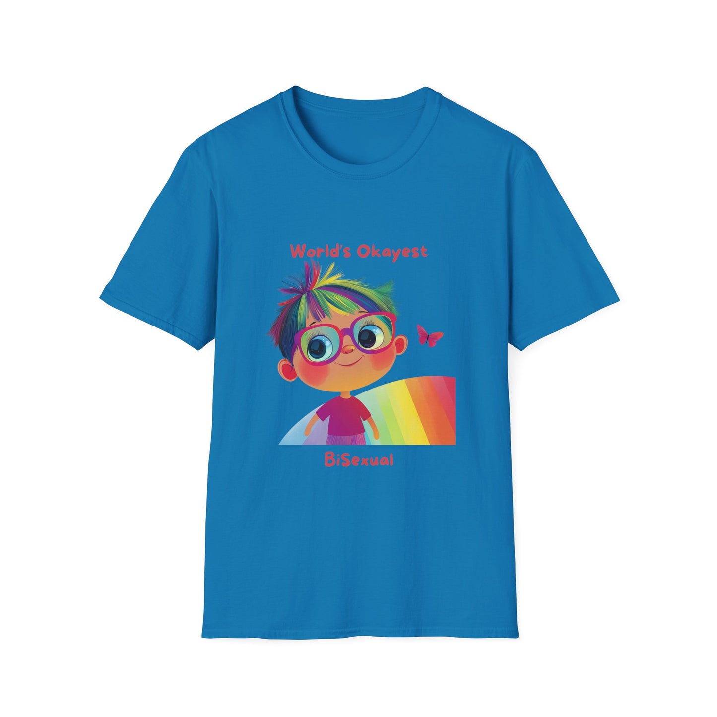 World's Okayest Bisexual T-Shirt | Cute Pride Rainbow Character | Kawaii LGBTQ+ Tee