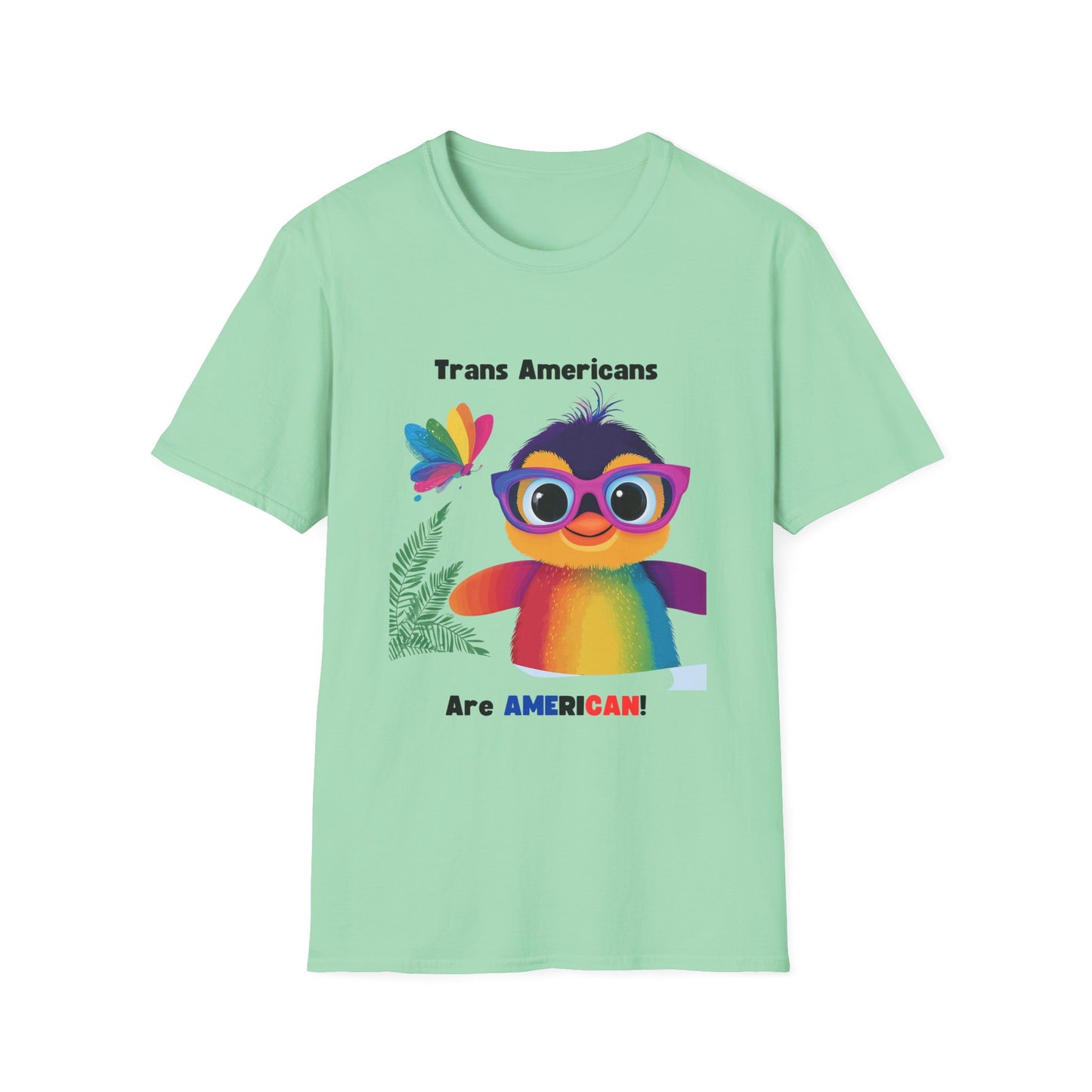 Cute Trans Pride Rainbow Bird T-Shirt | LGBTQ+ Kawaii Unisex Tee