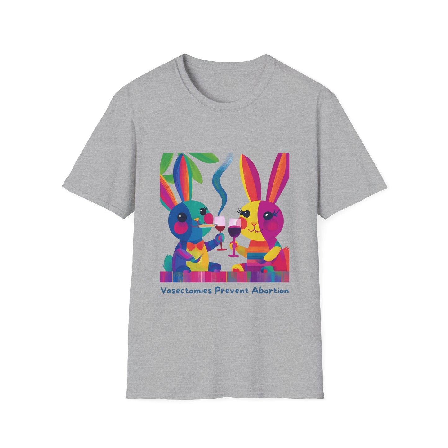 Colorful Bunnies Vasectomy Statement T-Shirt | Pink Unisex Activist Tee