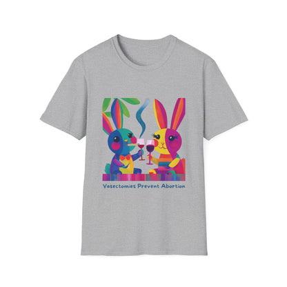 Colorful Bunnies Vasectomy Statement T-Shirt | Pink Unisex Activist Tee