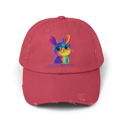 Rainbow Bunny "Diversity Hurts No One" Distressed Dad Hat | LGBTQ Pride Cap