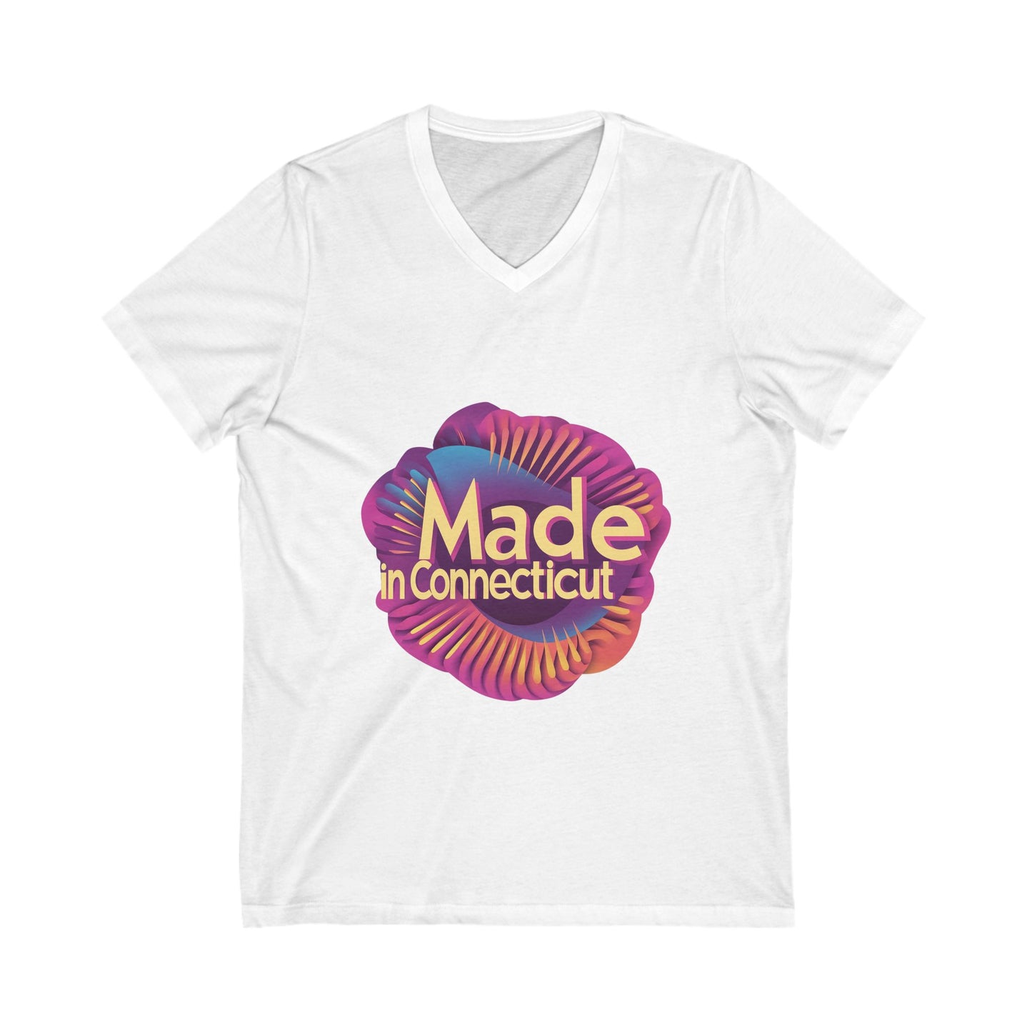 Made in Connecticut Retro V-Neck T-Shirt | State Pride Rainbow Spiral Design