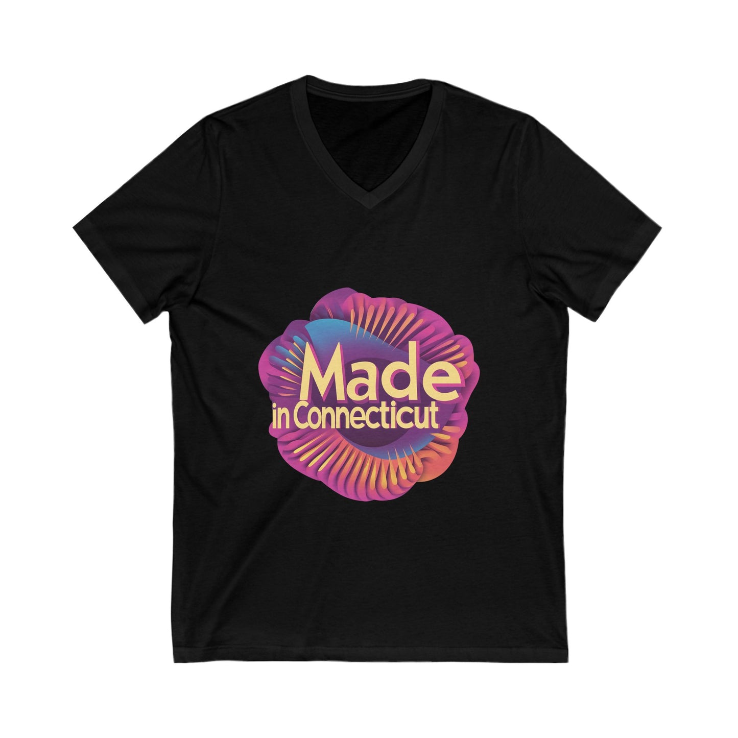 Made in Connecticut Retro V-Neck T-Shirt | State Pride Rainbow Spiral Design