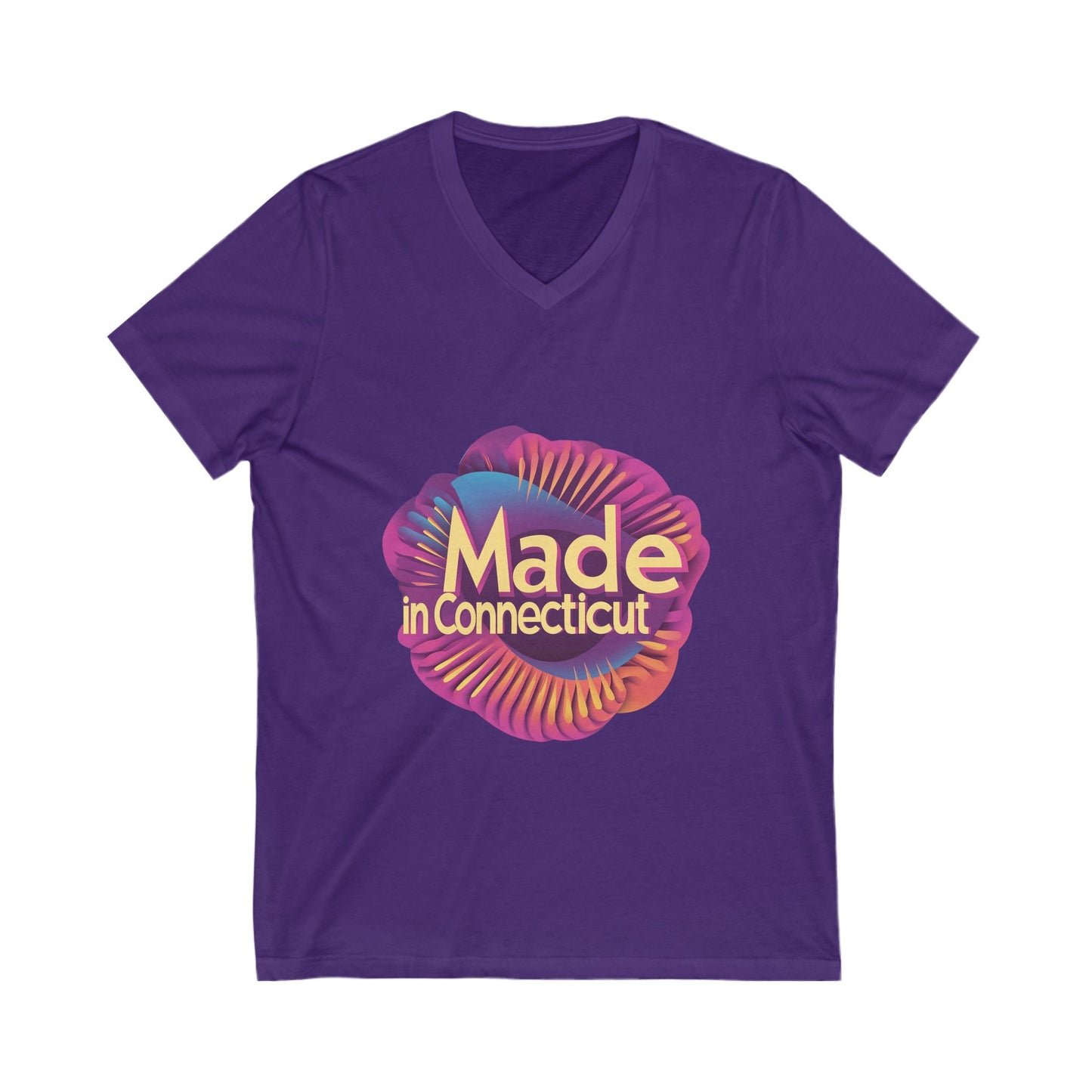 Made in Connecticut Retro V-Neck T-Shirt | State Pride Rainbow Spiral Design