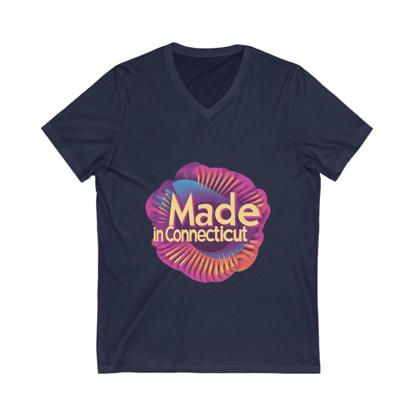 Made in Connecticut Retro V-Neck T-Shirt | State Pride Rainbow Spiral Design