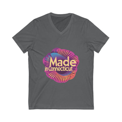 Made in Connecticut Retro V-Neck T-Shirt | State Pride Rainbow Spiral Design