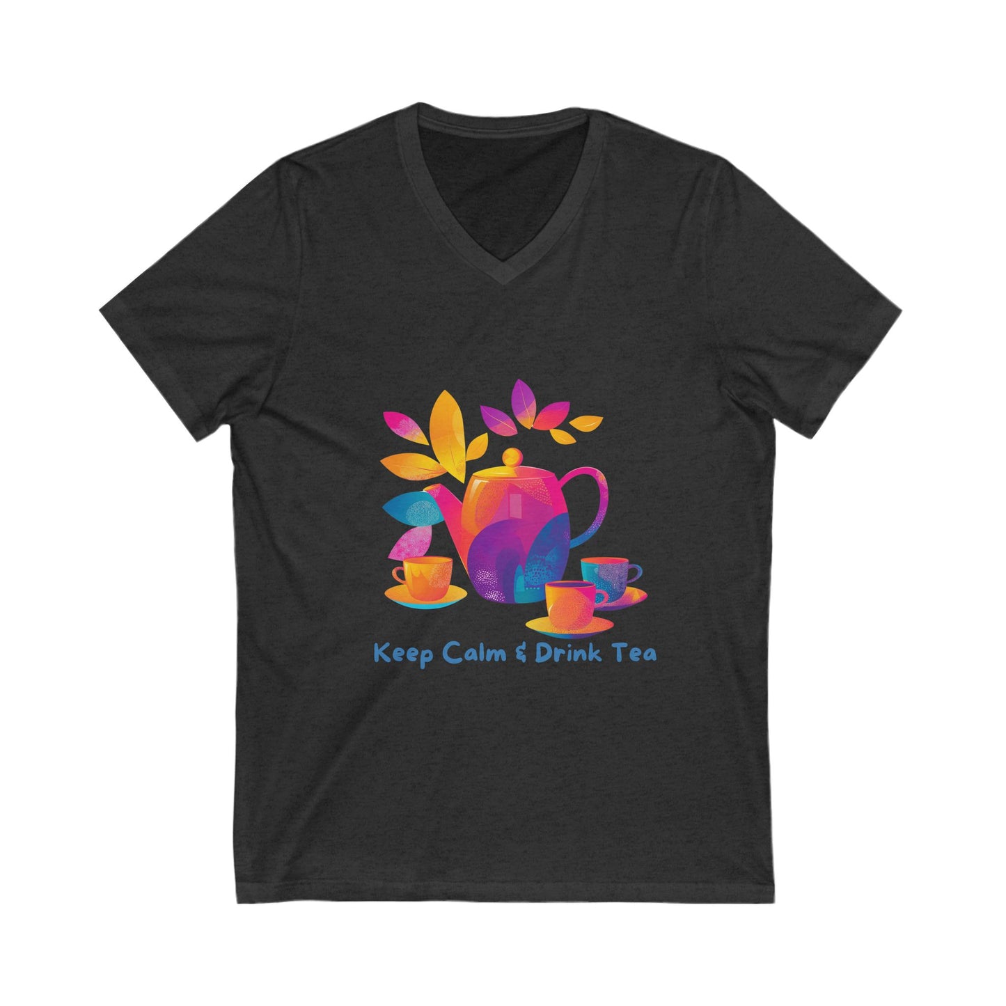 Keep Calm & Drink Tea V-Neck | Kawaii Tea Lover Gift | Peaceful Mindfulness Tee