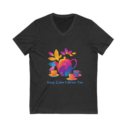 Keep Calm & Drink Tea V-Neck | Kawaii Tea Lover Gift | Peaceful Mindfulness Tee