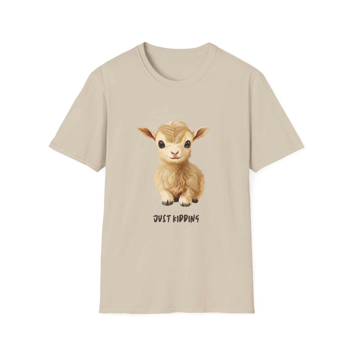 Just Kidding Baby Goat T-Shirt | Cute Farm Animal Pun Tee | Kawaii Goat Design