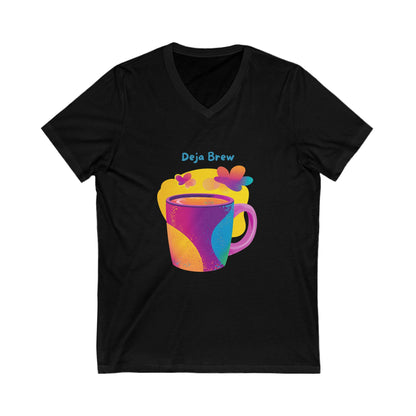 Deja Brew V-Neck T-Shirt | Mystic Coffee Mug Design | Kawaii Coffee Lover Gift