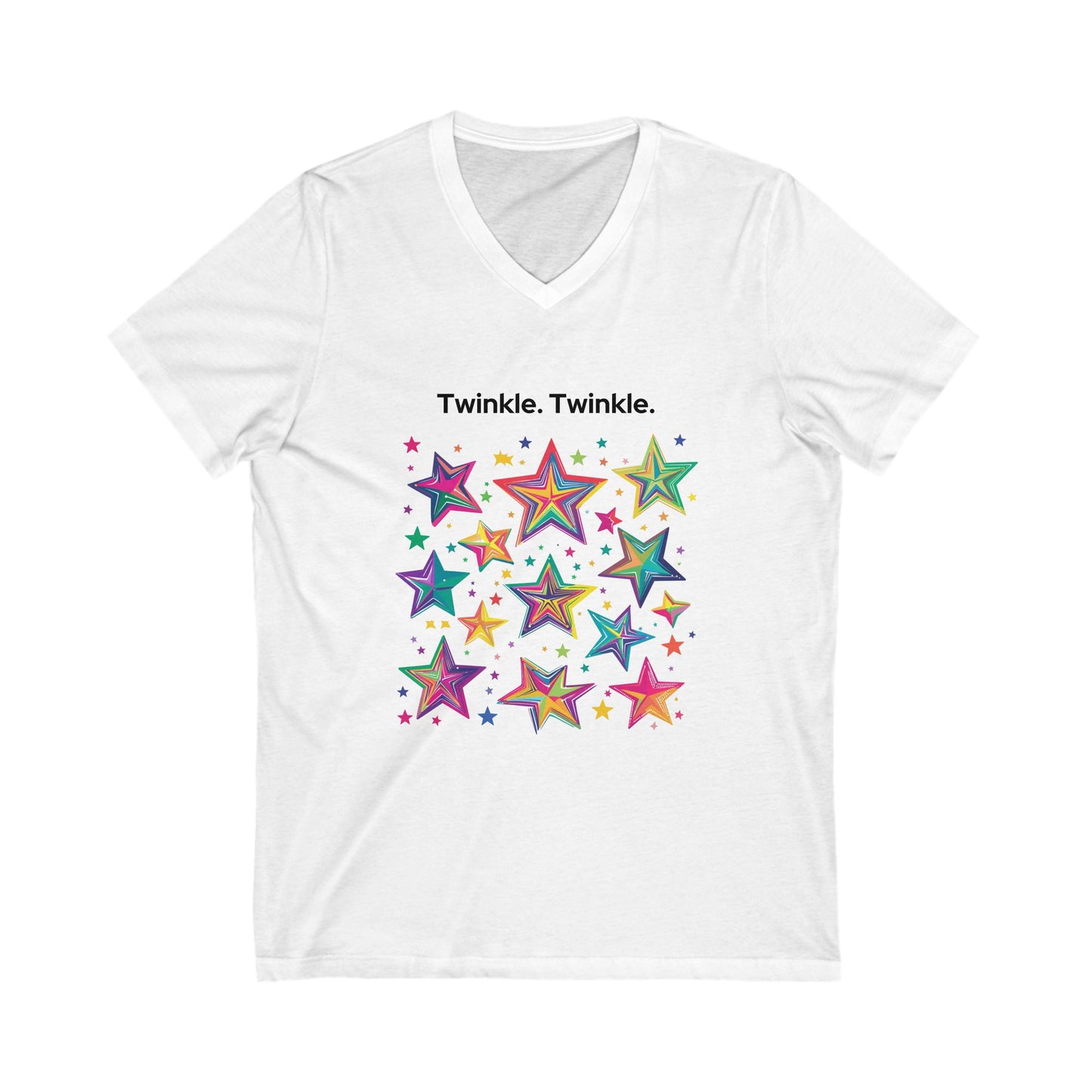 Rainbow Pride Stars V-Neck T-Shirt | LGBTQ+ Kawaii Design | Unisex Pride Tee