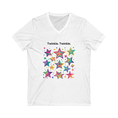 Rainbow Pride Stars V-Neck T-Shirt | LGBTQ+ Kawaii Design | Unisex Pride Tee
