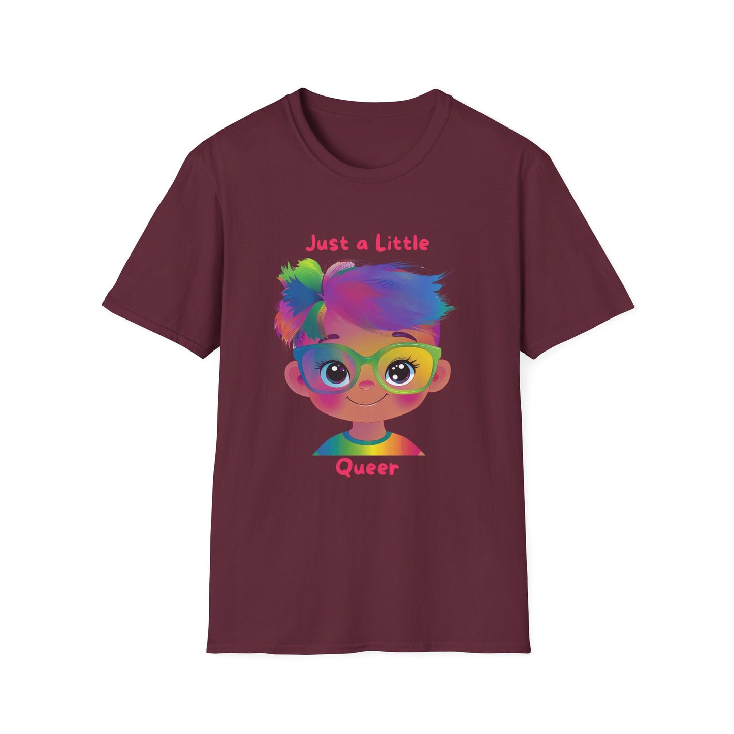 Just a Little Queer Rainbow Pride T-Shirt | Cute Character Unisex Tee