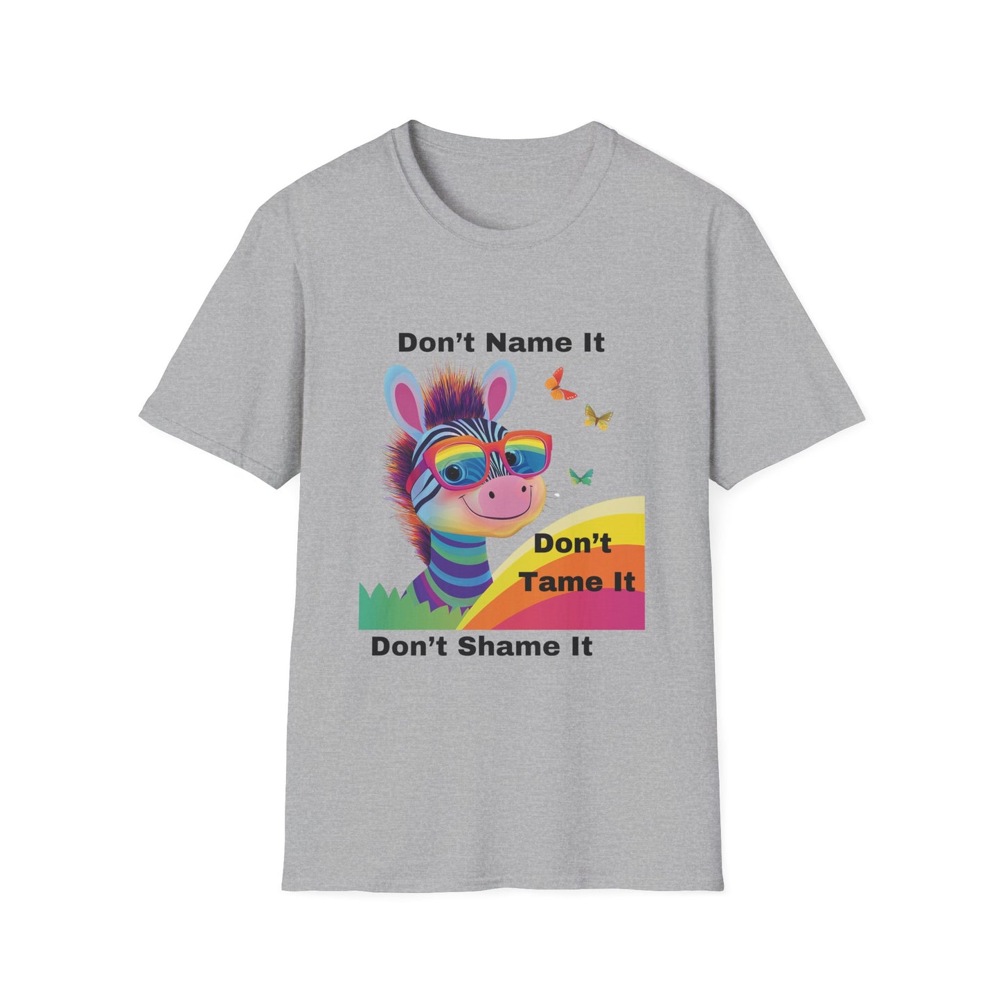 Rainbow Zebra Neurodiversity T-Shirt | Don't Shame It Pride Tee
